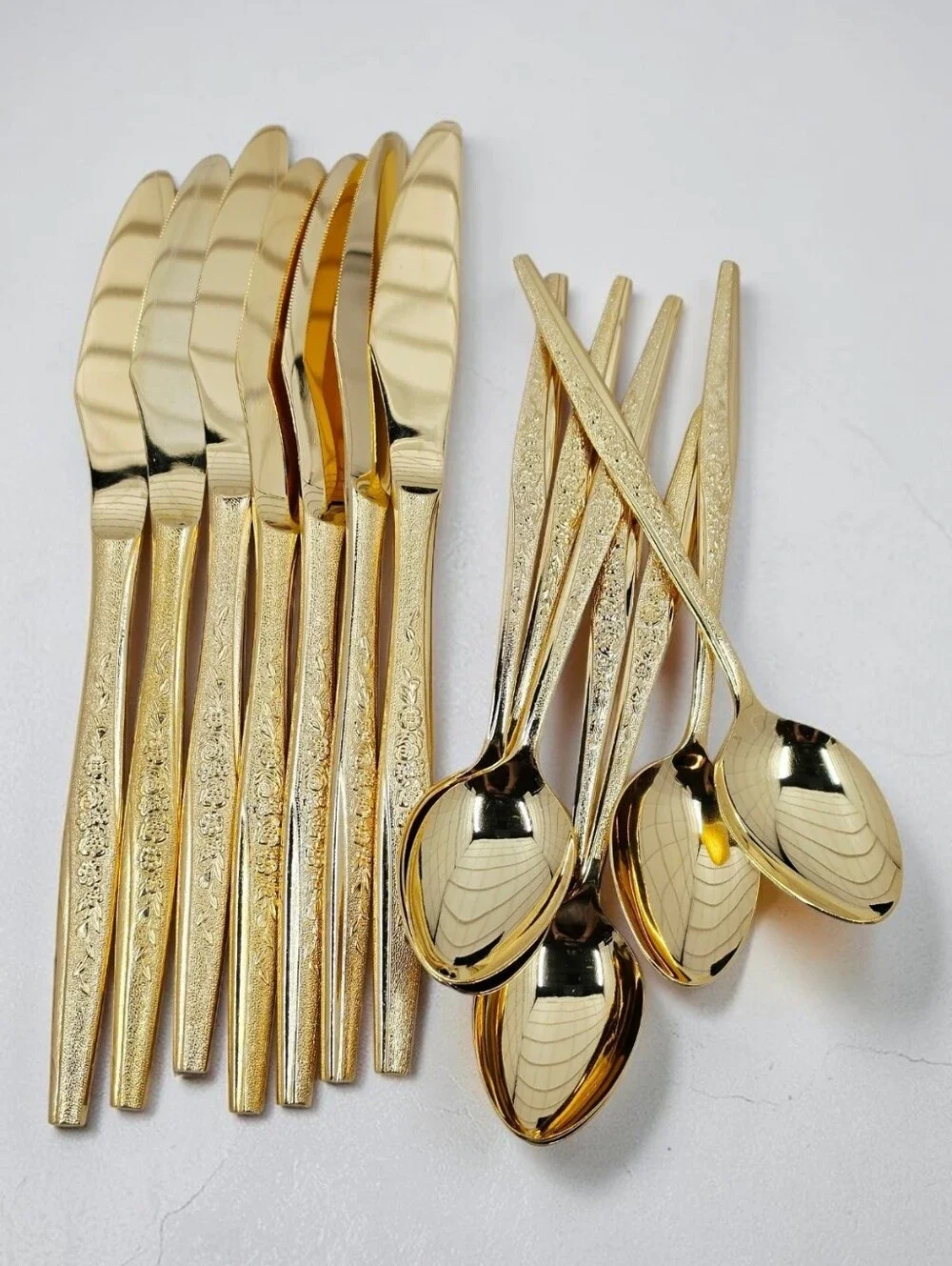 Carlyle Silver Golden Bouquet Pattern Flatware 14 Pieces Gold Electroplate